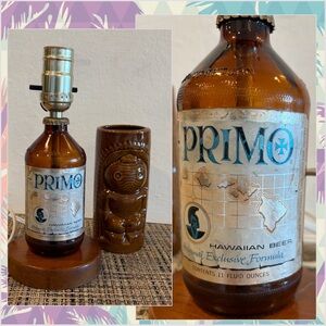 🌺 Vintage Primo Hawaiian Beer Bottle Lamp w/ KOA Base + Bonus Tiki Mug Bundle